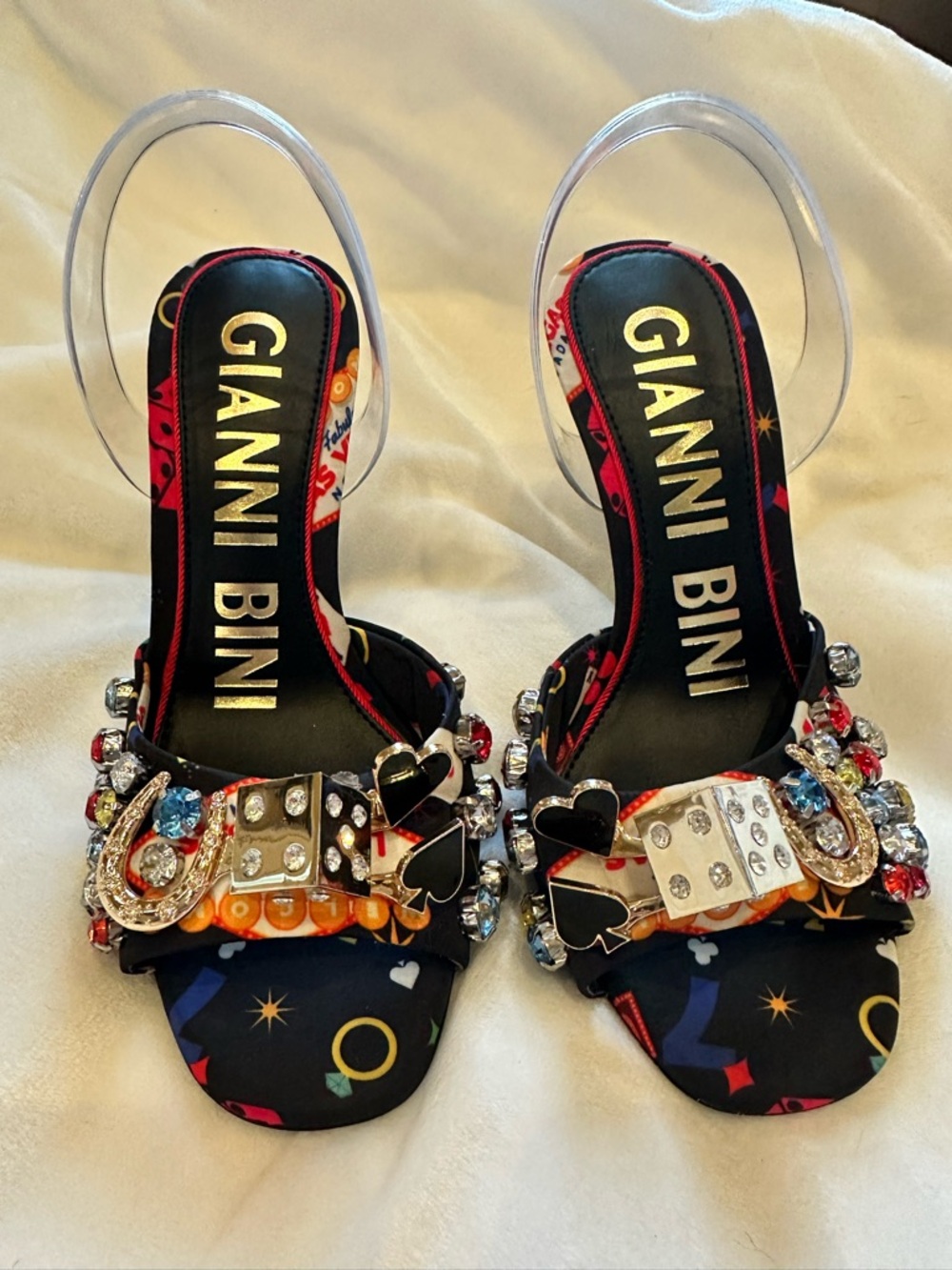 Gianni Bini Black Jeweled Embellished Slingback Heels